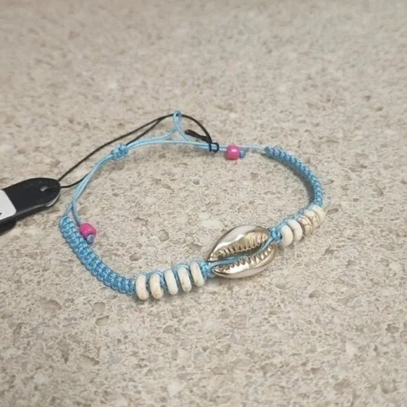 Aqua Puka Shell Adjustable Bracelet Beach Shell Jewelry Boho Style - Picture 2 of 2